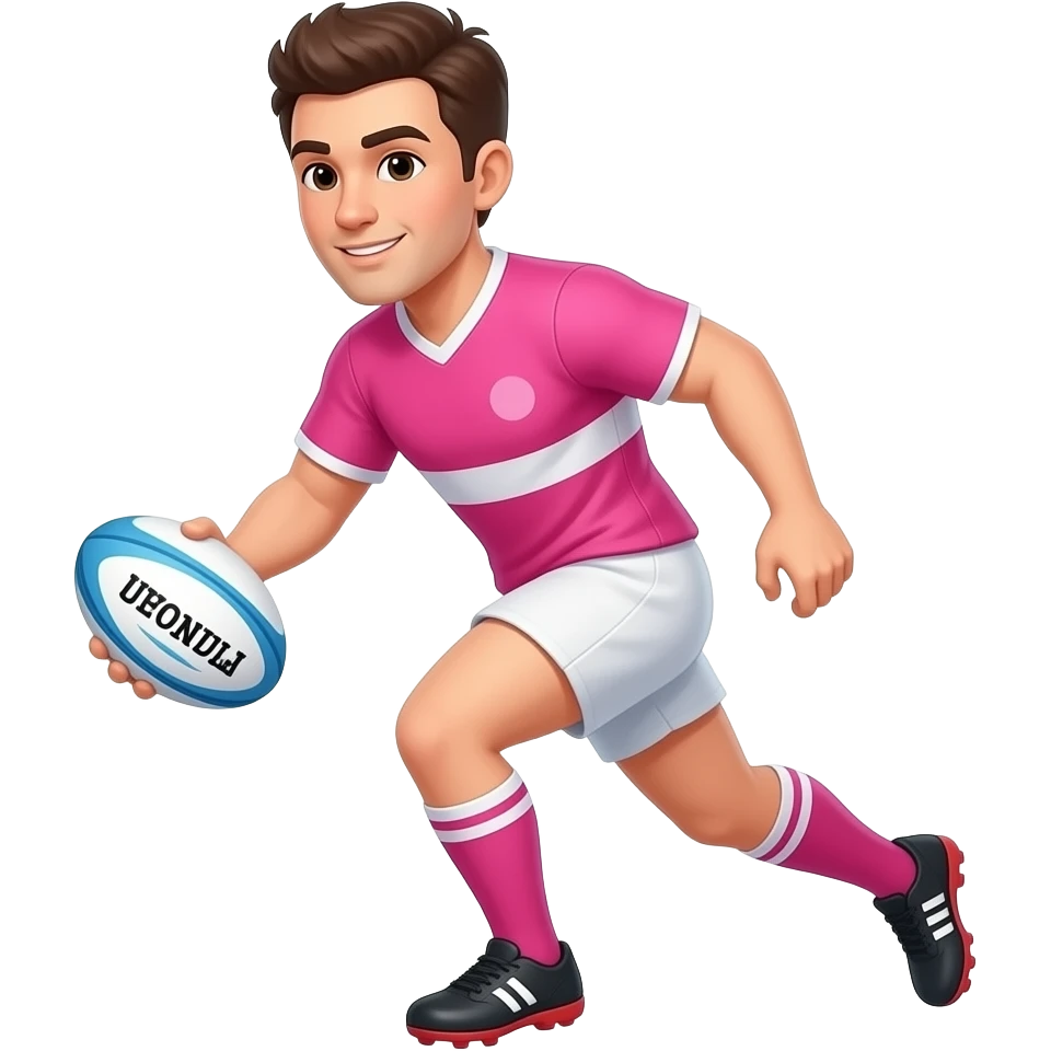 cartoon male rugby player wearing pink playing rugby emoji