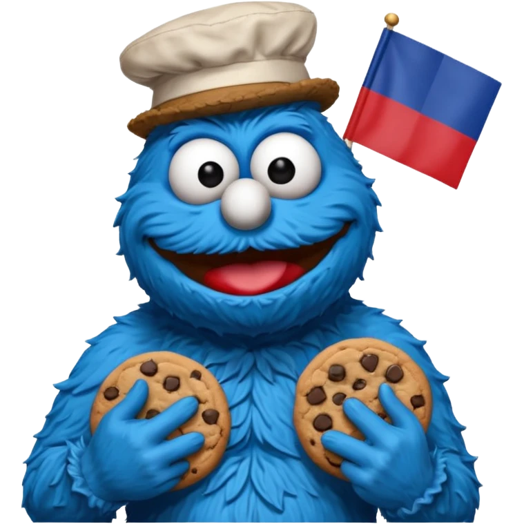 cookie monster bust, with french flag, only one flag, no hat, with cookie in hand emoji
