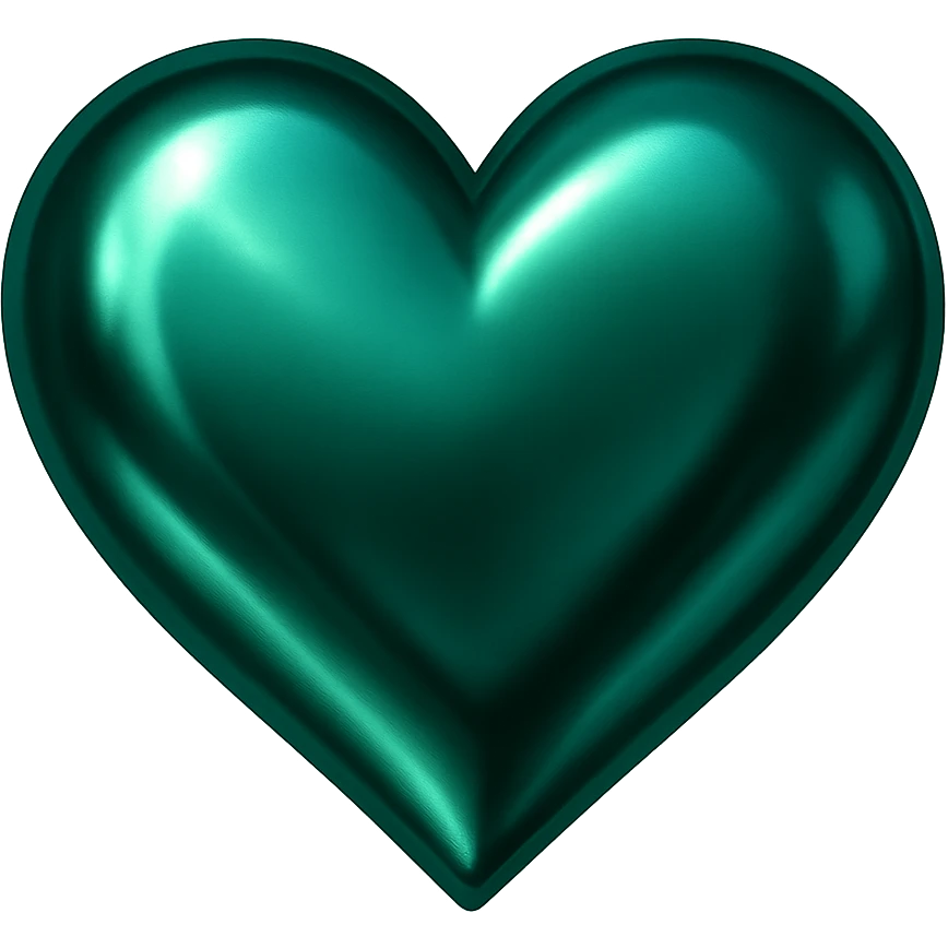 heart with a metallic emerald finish, digital illustration emoji