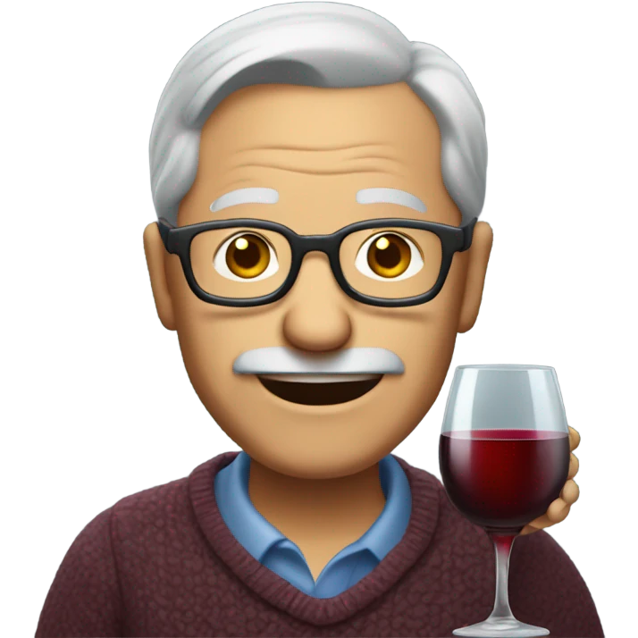 old man with gray hair and glasses drinking wine emoji
