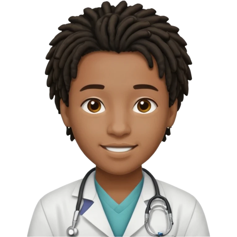 make me a black doctor with short dreads, he is a teen, no face hair, make him happy emoji