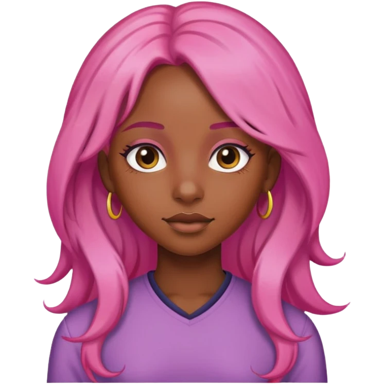 black girl with brown skin with long pink hair emoji