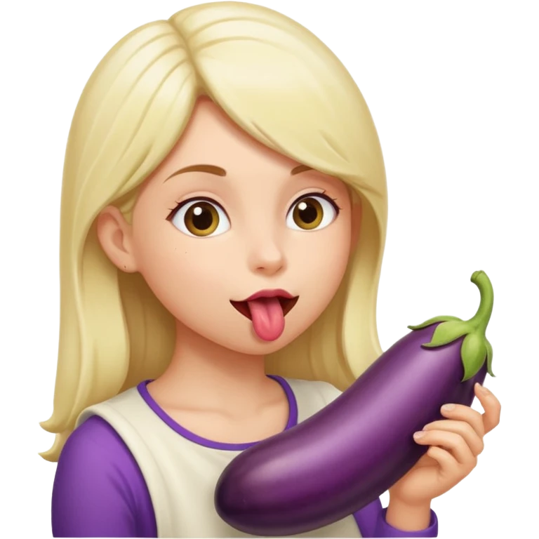 long bent eggplant spilling milk on girls tongue from the side  emoji