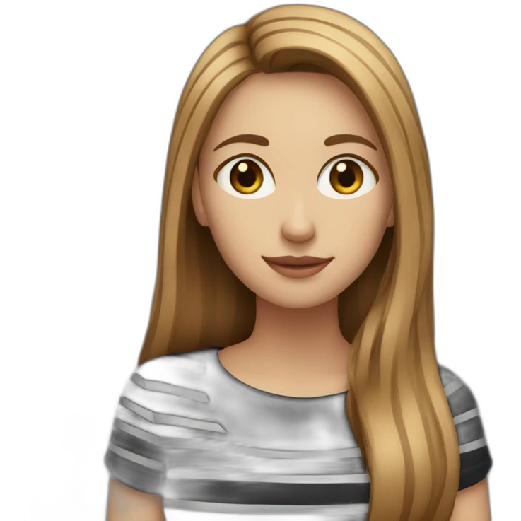 woman with long light brown hair wearing black stripy t-shirt emoji