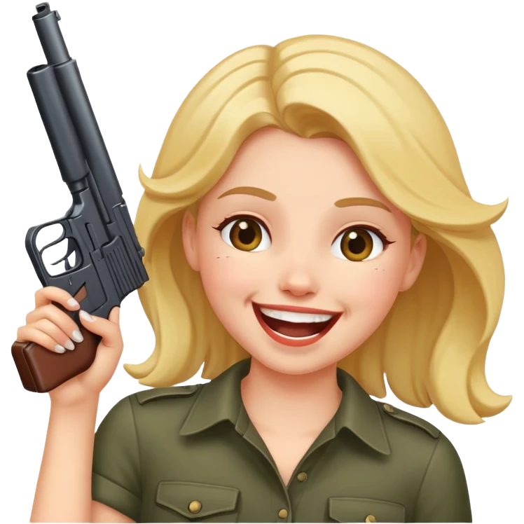 Girl laughing while holding gun to head emoji