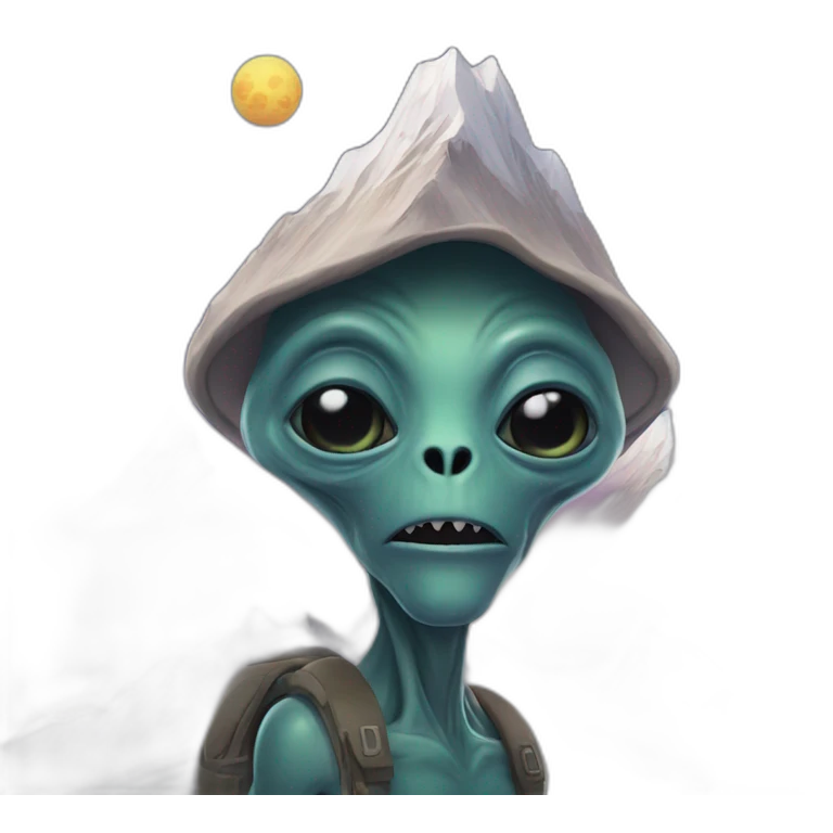 Alien with mountain emoji