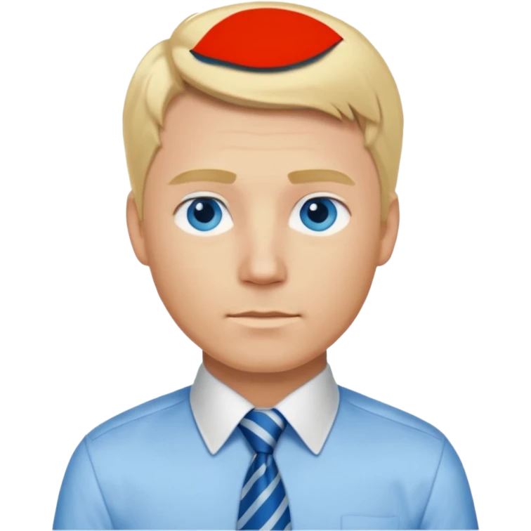 A guy with blonde hair and blue eyes that looks masculine. make him wear a shirt with a tie. he is danish emoji