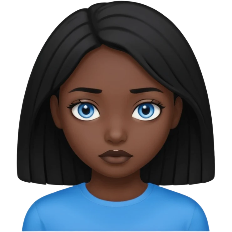 dark femine black haired girl with blue eyes and black top, very cold look emoji
