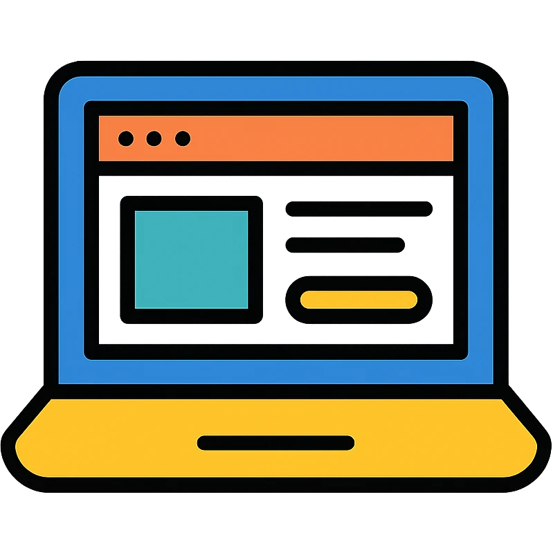a laptop computer showing a web page, simple and clear, digital illustration, icon style emoji