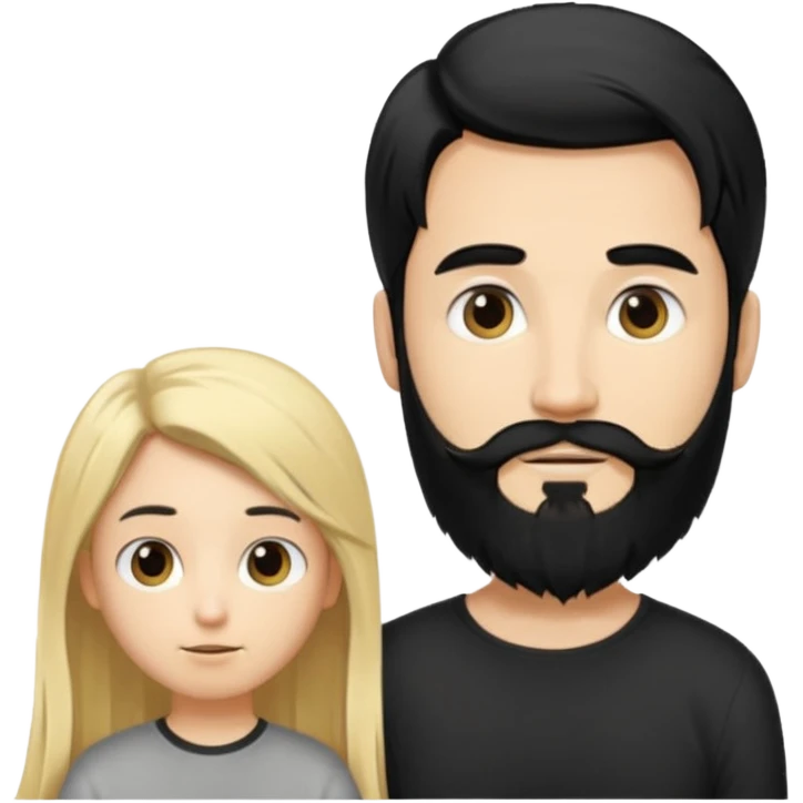 Man with long black hair tied in a tail and beard with a young blond short-haired without a beard emoji