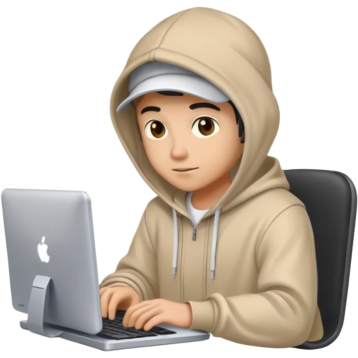 cool programmer with hoodie, snapback hat, and coding on computer emoji
