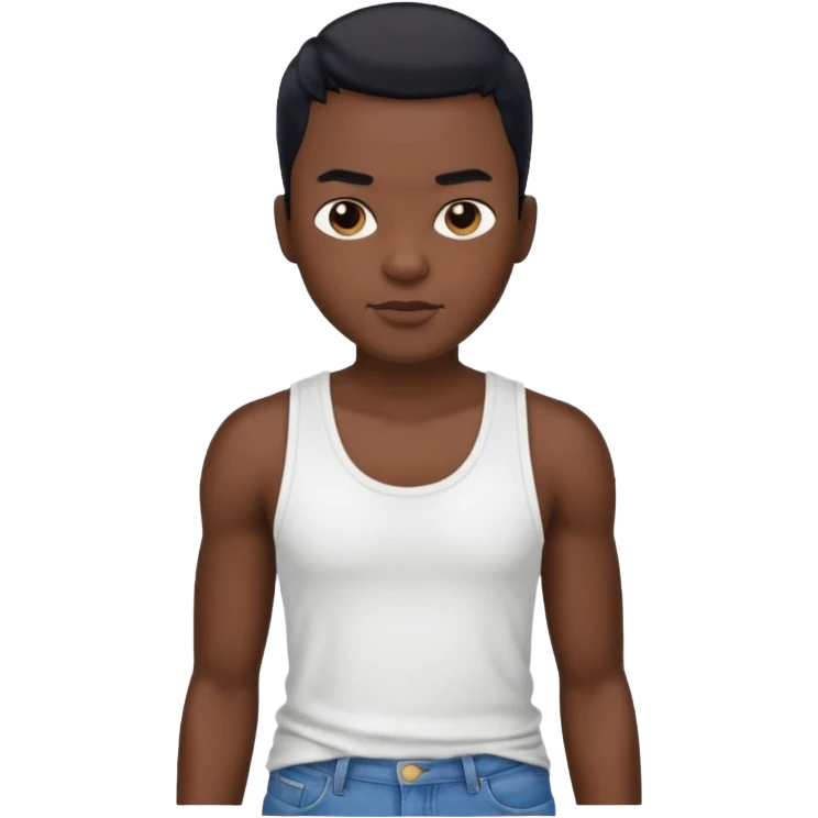 Un personnage noir avec un débardeur blanc et un jean 👖 avec des cheveux rasés noir emoji