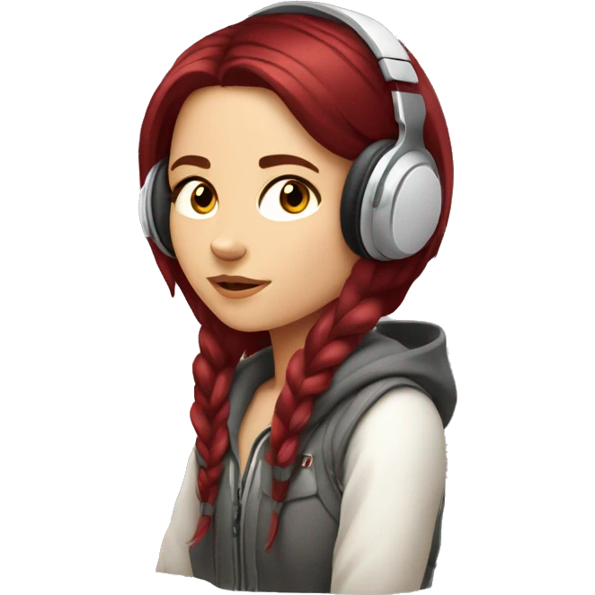 White Slavic girl with burgundy hair and brown eyes listening music in headphones  emoji