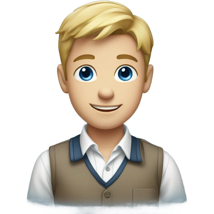 smiling boy in collared shirt with blue eyes emoji