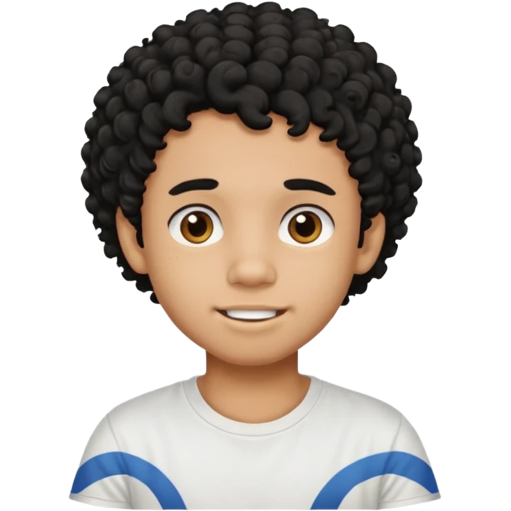 a black boy with a curly hair and a white t shirt no teet emoji