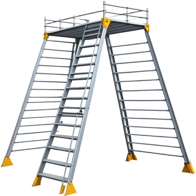 Design an adjustable trapezoid-shaped scaffold that can be customized based on its base width and target height. Please render it in a cartoon style. emoji