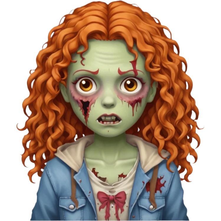 Ginger curly long hair zombie girl with Brown eyes  emoji