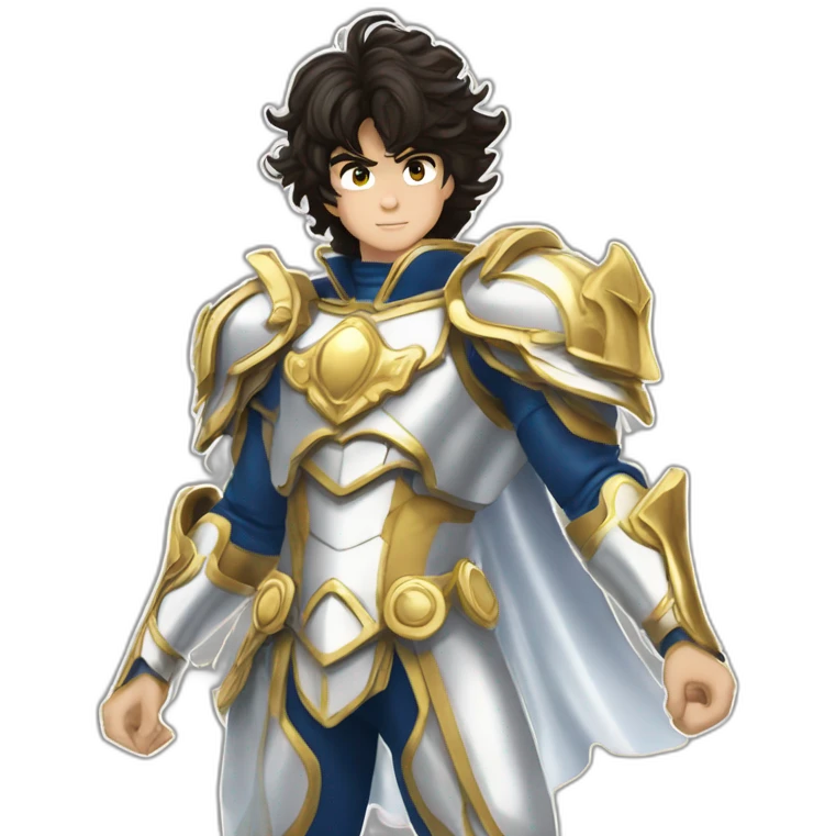 Seiya con armadura divina saludando  emoji