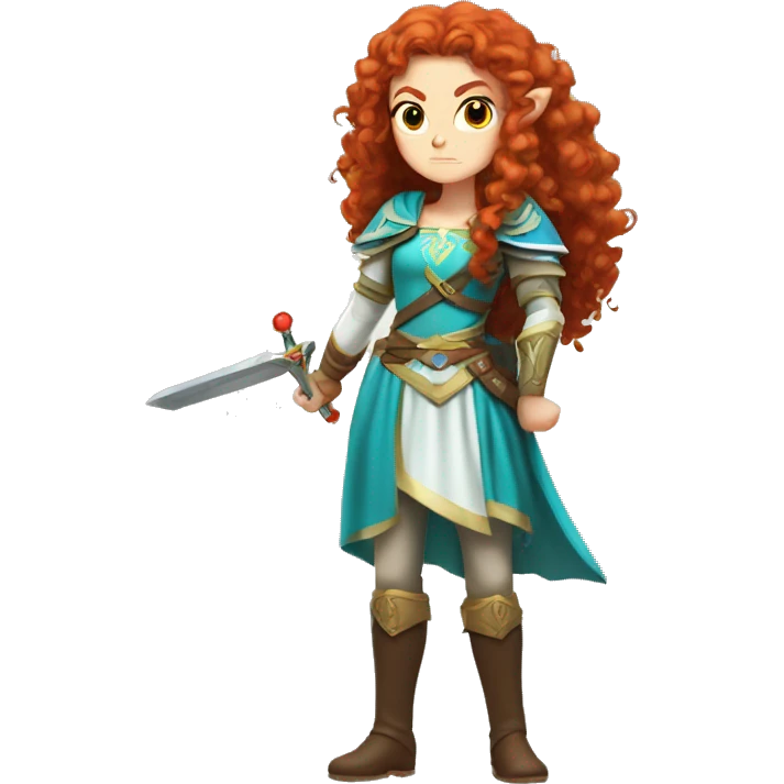 a white girl with long red curly hair and freckles, cosplaying Princess Zelda posing and ready for a fight emoji