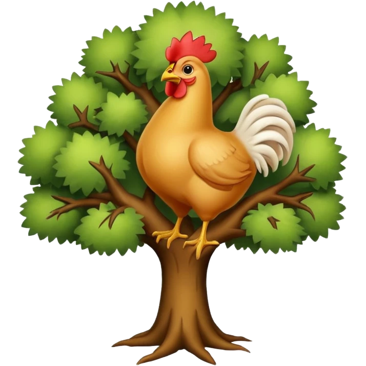 a tree with no leaves and a huge chicken on top emoji