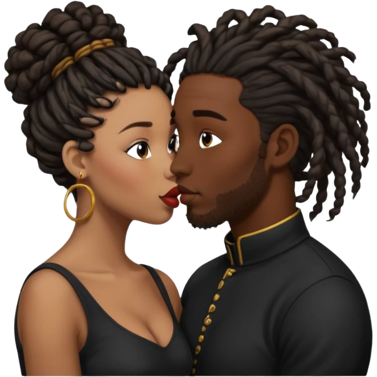 black boyfriend with dreadlock kissing black girl with curly bun emoji