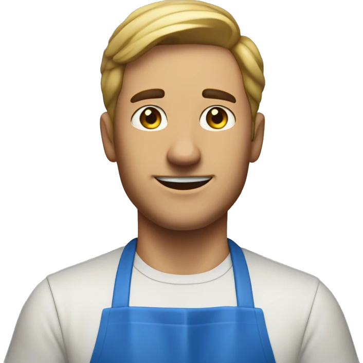 a guy in a blue apron stood behind him as a cook emoji