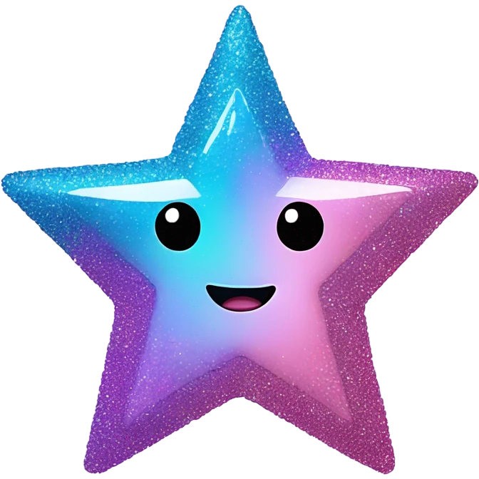 Lilac, blue, and pink star with glitter and a rainbow attached  emoji