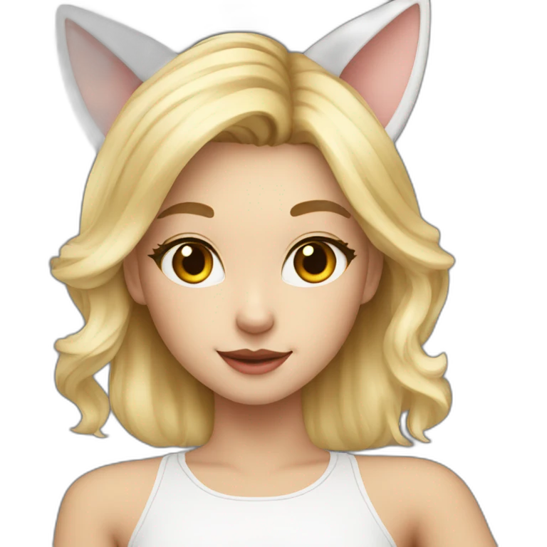 cute blonde girl with a white tail and cat ears taking selfie  emoji