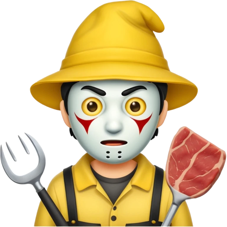 scary evil man look like from friday 13th with the yellow hat and meat khife emoji