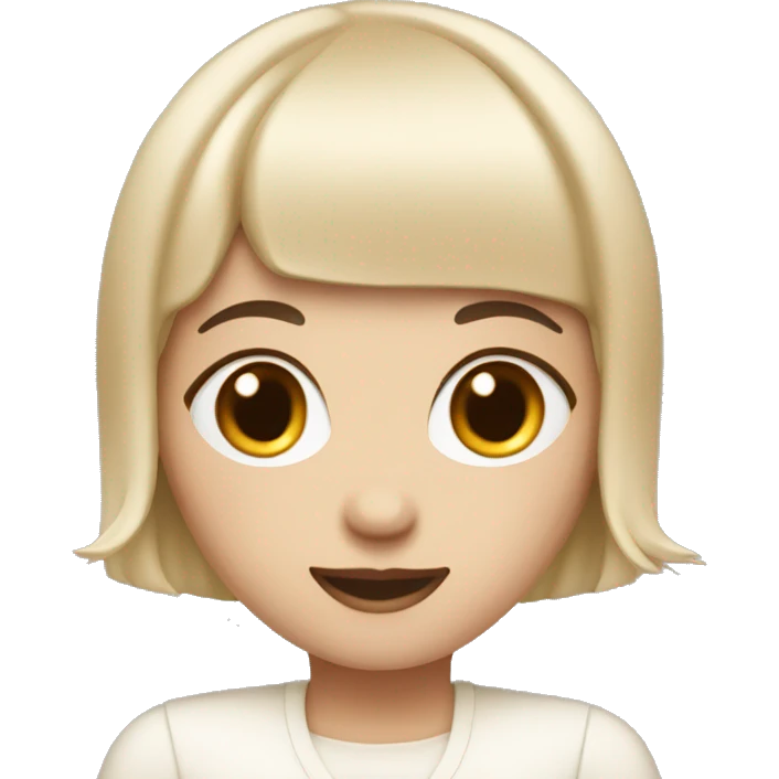 female with fair skin, dark bob and a fringe is making a cake emoji