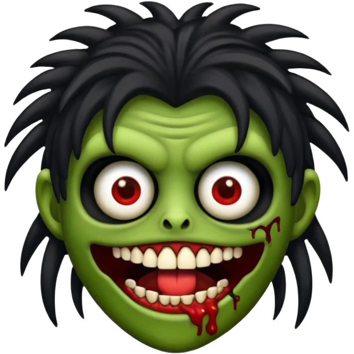 Un emojin de zumbi com cabelo comprido preto e franja emoji