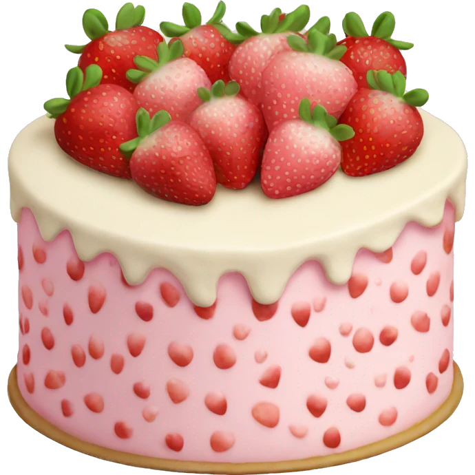 Light Pink strawberries and cream birthday cake  emoji