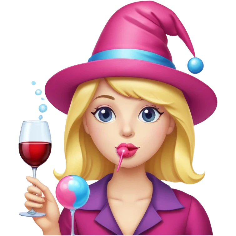 Wine glass blowing bubblegum emoji