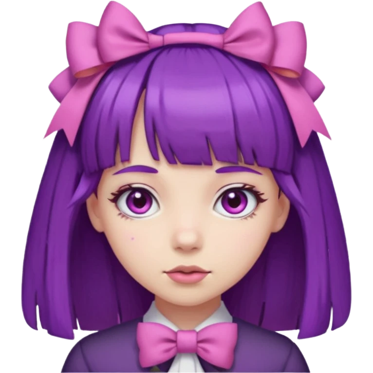 girl with bangs and purple hair and pink hairbow on the side of head emoji