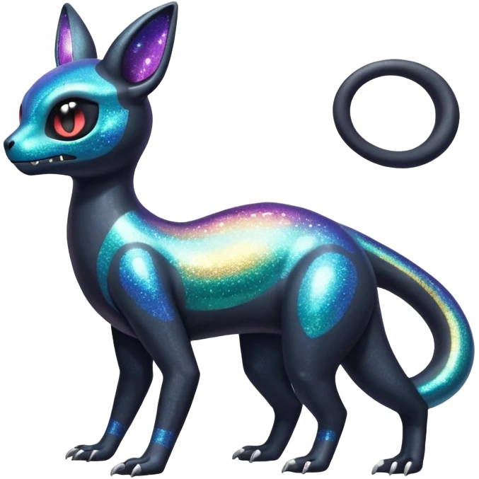 Sparkly Shiny Iridescent Colorful Exotic Duskull-Salandit-Umbreon-Fakémon-hybrid-creature (full body)  emoji