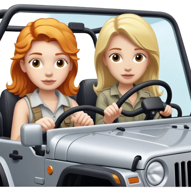 Ginger driving silver jeep with blonde girl in passenger seat emoji