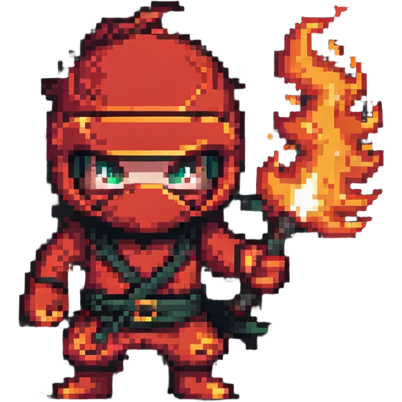 Red ninja surrounded by flames emoji