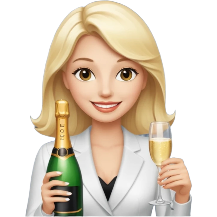 Glamorous blonde lady holding champagne bottle emoji