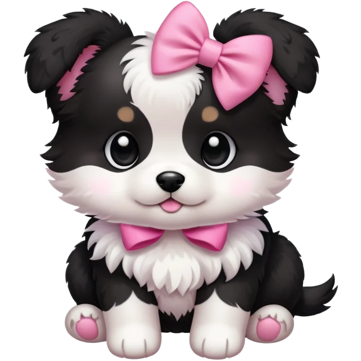 Puppy all black with a white and pink bow  emoji