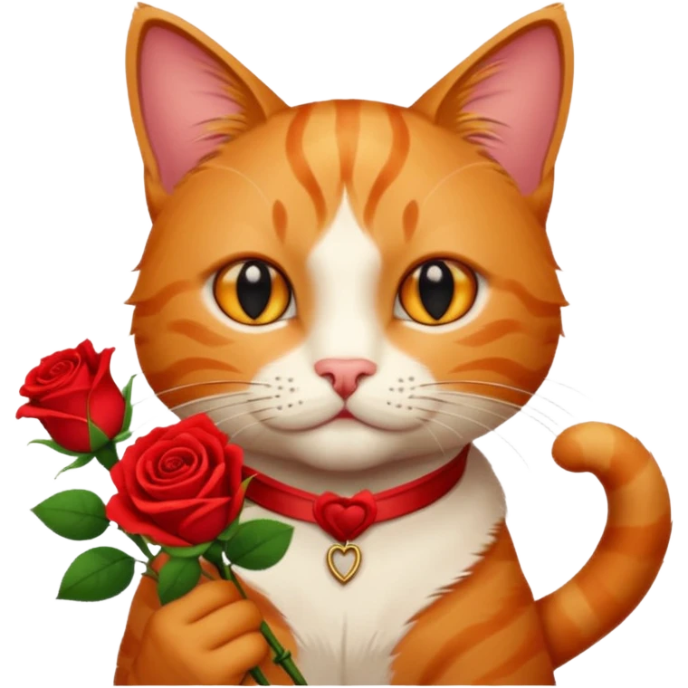 Male cat holding red flowers emoji