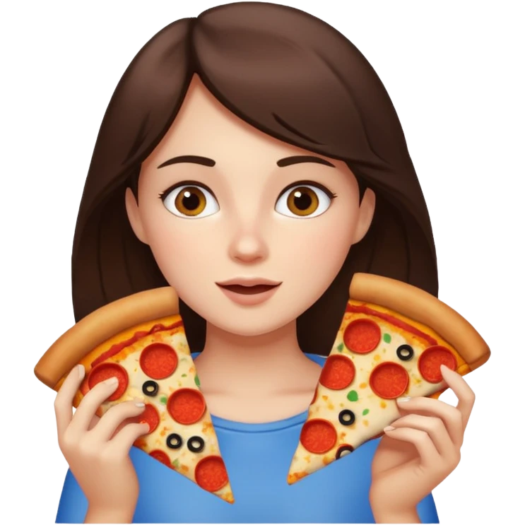 brunette girl eats pizza emoji