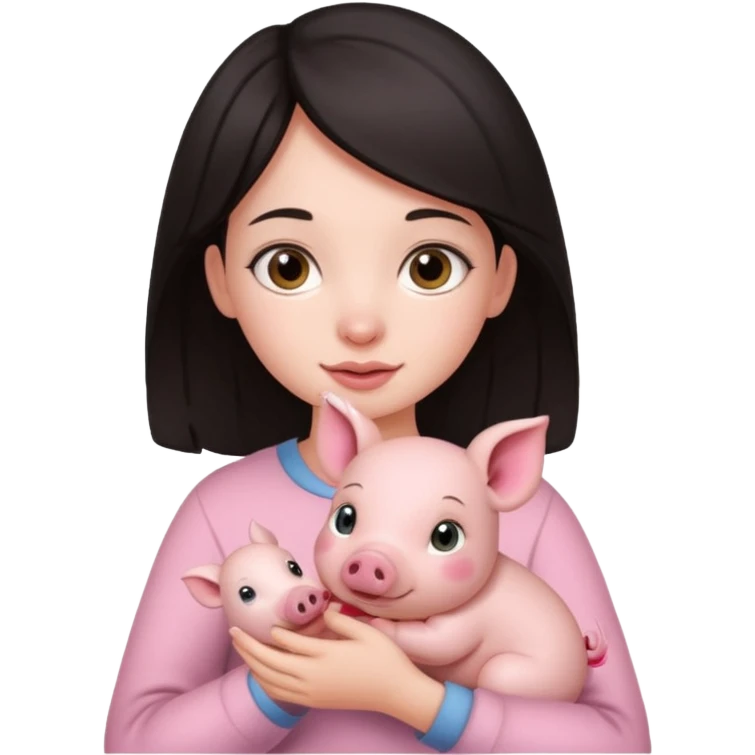 Ragazza bella mora con piccolo maialino  emoji