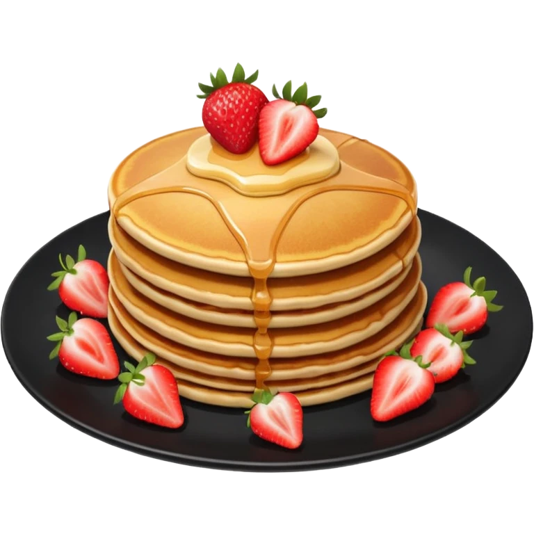 Pancakes with strawberries in a black plate emoji