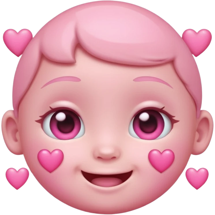 a baby pastel pink love face emoji with pink hearts in the eyes and a glowing baby pink gradient behind it  emoji