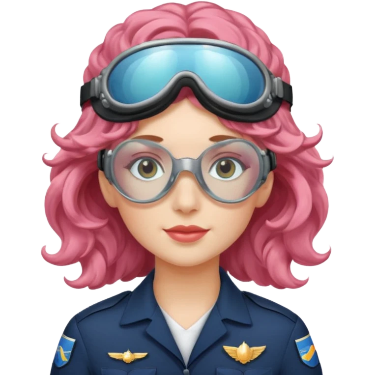 Flight Officer Lila – wavy rose-hair pilot with mirrored goggles emoji