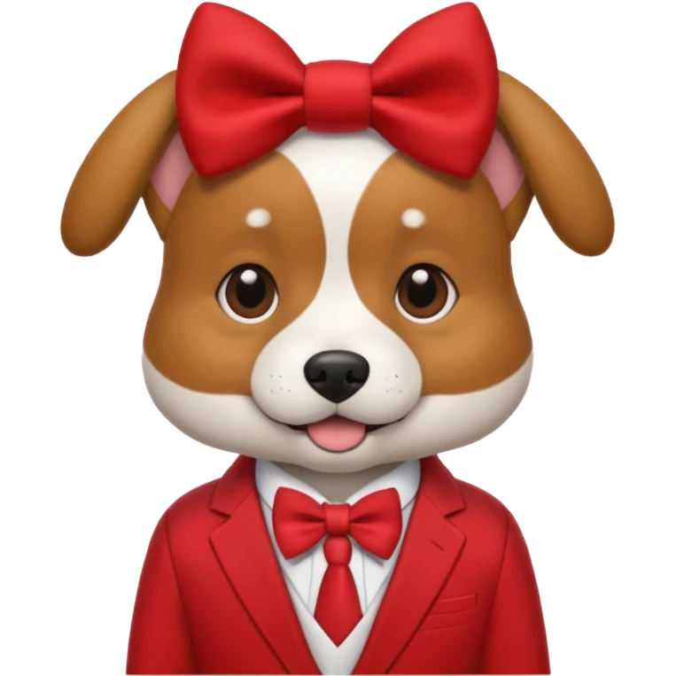 dog with bow in red suit. emoji