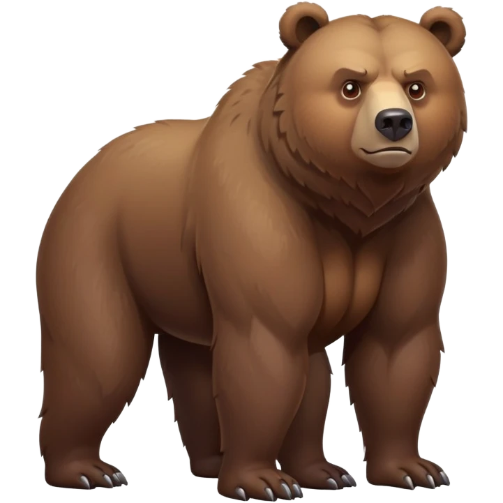 Serious-looking realistic brown bear on all four legs with stern expression, intimidating gaze, realistic features, minimalist emoji style emoji