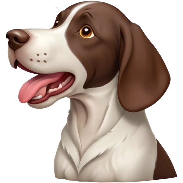 Cinematic Cute Yawning German Pointer Portrait Emoji, Head tilted slightly with a dramatic, wide-open yawn, revealing a sleek liver and white coat with a crisp finish, floppy ears slightly drooping, round brown eyes barely open in drowsy contentment, Simplified yet irresistibly adorable features, highly detailed, glowing with a soft, cozy glow, high shine, relaxed yet expressive, stylized with a touch of whimsy, bright and endearing, soft glowing outline, capturing the essence of a sleepy yet affectionate hunter, so drowsy it feels like it could stretch out of the screen and curl up for a nap! emoji