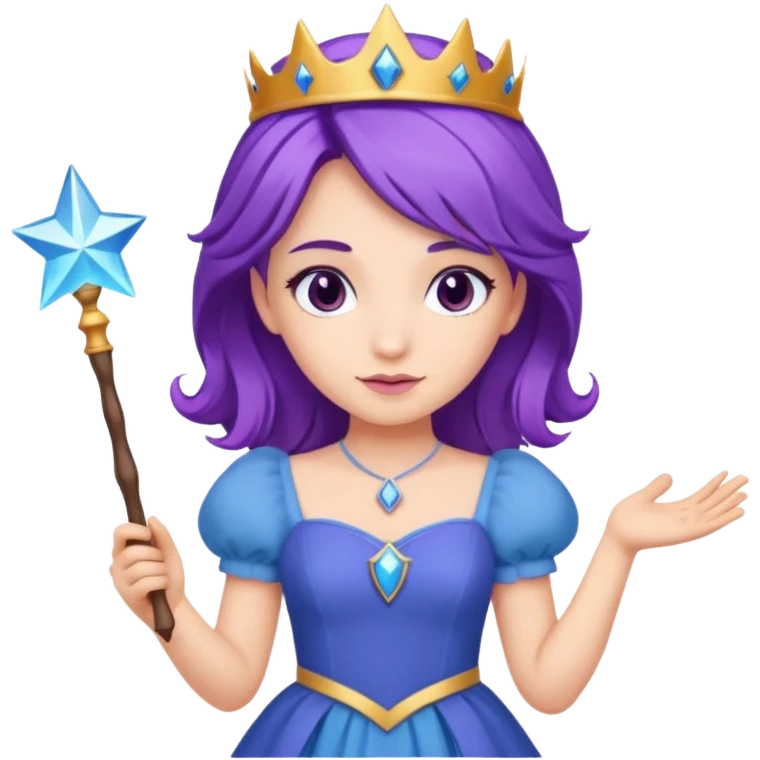 Princesses with Magic Wand in Purple Hair, blue dress emoji