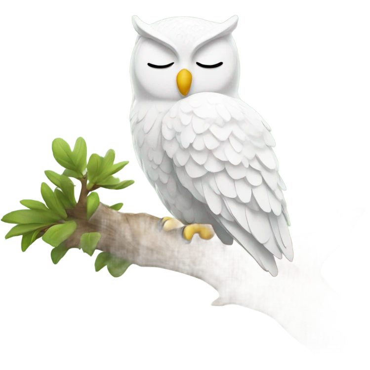 Snoozing white owl on a tree emoji